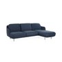 Lune 3-seater sofa in Linara fabric - aluminium legs and chaise longue right
