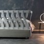 Natural Queen size bed with headboard in ashwood and fabric Must C71 160x200