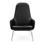 Era Lounge High Armchair with chromed legs and leather